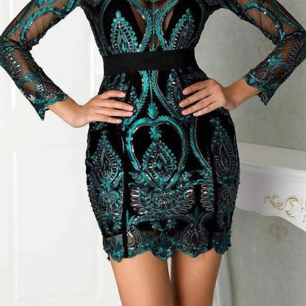 KS Selection Elegant Black and Teal Dress